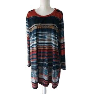 Southwest Stripe Flannel Sweater Dress 3X Orange Blue Sweet Lovely by Jen